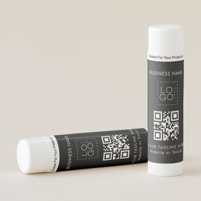 Custom Square Business Company Logo QR Code Text Lip Balm (Front)