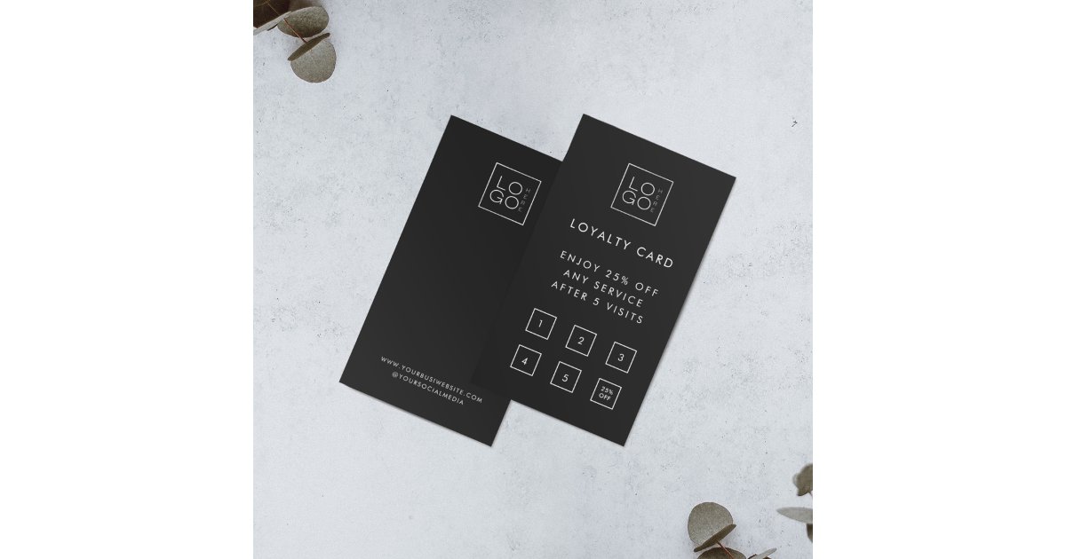 Custom Square Business Logo Black Customer Reward Loyalty Card | Zazzle