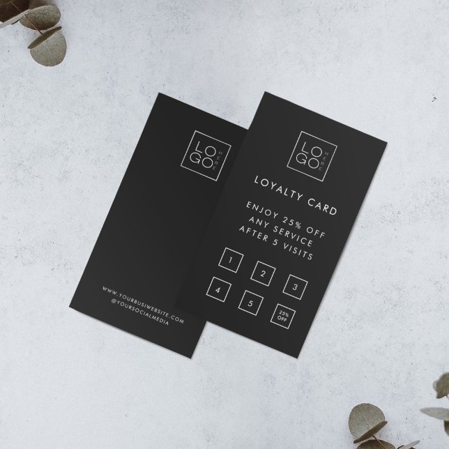 Custom Square Business Logo Black Customer Reward Loyalty Card (Creator Uploaded)