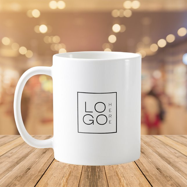 Custom Square Business Logo Minimalist Plain White Coffee Mug (Creator Uploaded)