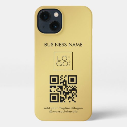 Custom Square Business Logo QR Code Gold Gradient iPhone 13 Case