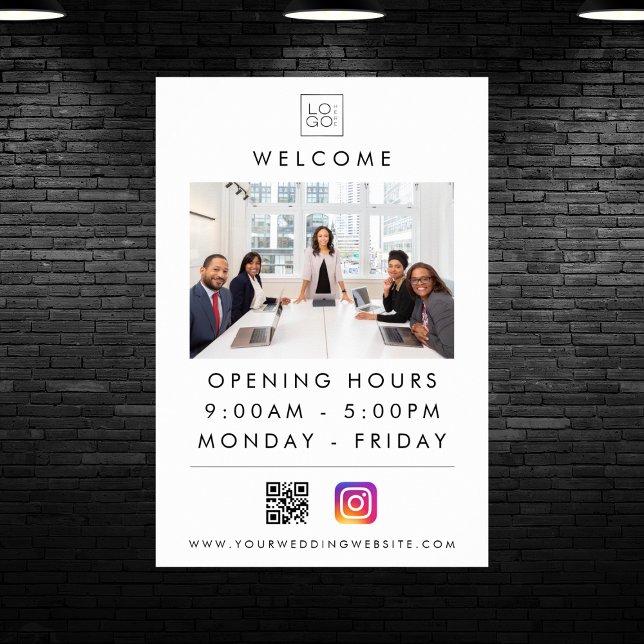 Custom Square Business Logo Welcome Hours Photo Poster (Creator Uploaded)