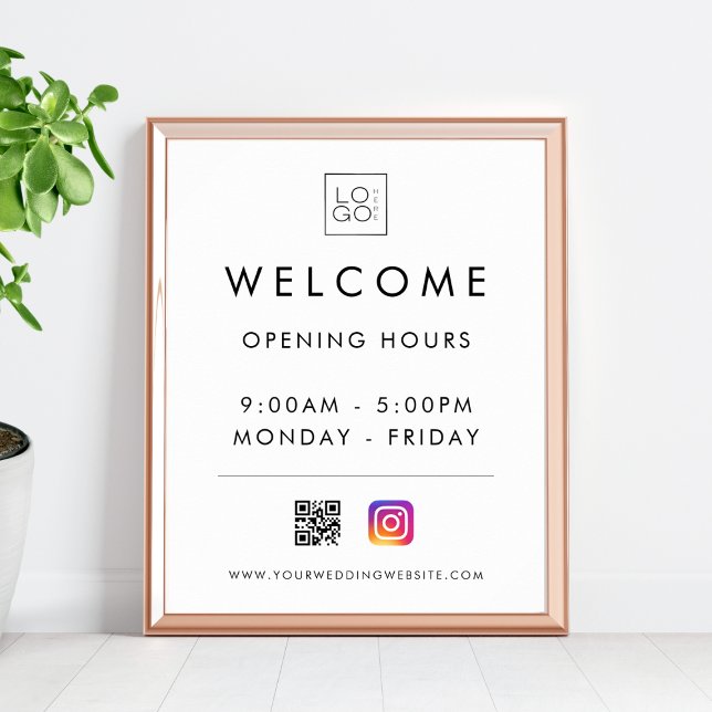 Custom Square Business Logo Welcome Hours QR Code Poster (Creator Uploaded)