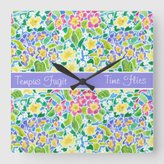 Custom Square Clock, Spring Primroses, Powder Blue Wall Clock