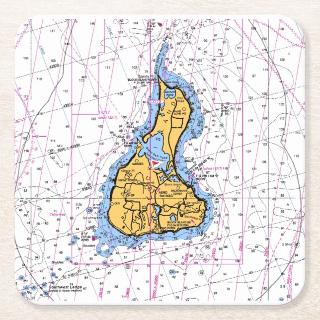 Custom Square Coasters Block Island Nautical Chart (Front)
