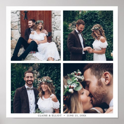 Custom Square Collage 4 Wedding Photo  Text Poster