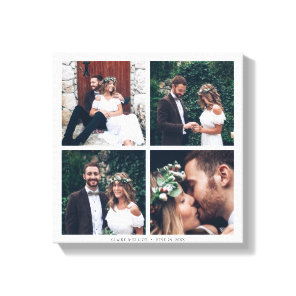 Custom Square Collage Wedding Photo & Text Canvas Print