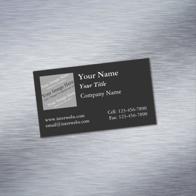 Custom Square Logo Black Background White Text Business Card Magnet (In Situ)