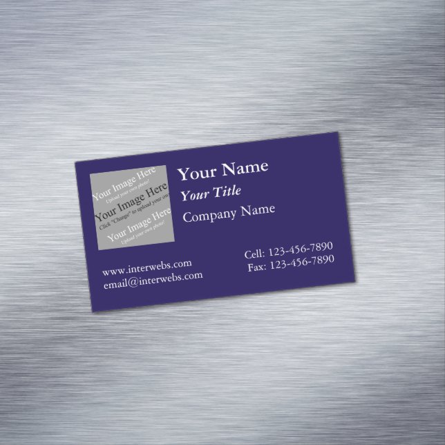 Custom Square Logo Blue Background White Text Business Card Magnet (In Situ)