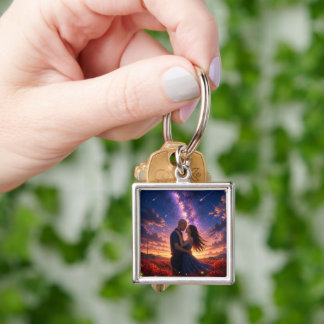 Custom Square Photo Keychain - Romantic Couples La