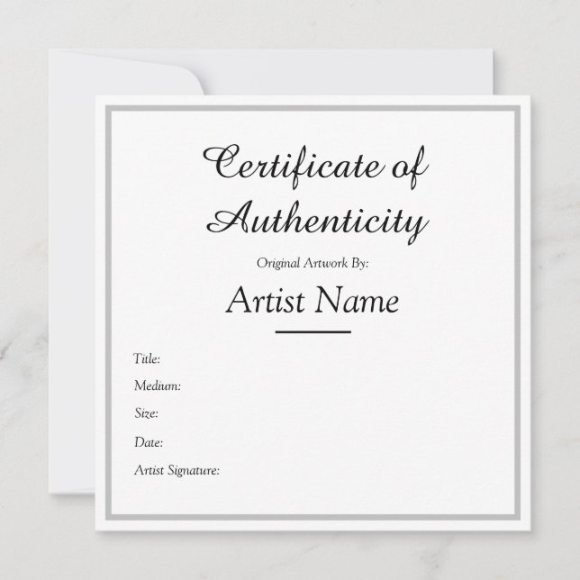 Custom Square Silver Certificate of Authenticity Thank You Card (Front)