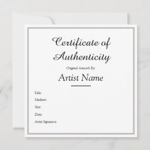 Custom Square Silver Certificate of Authenticity Thank You Card