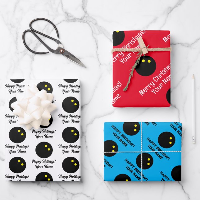 Custom squash ball Christmas wrapping paper sheets (Front)