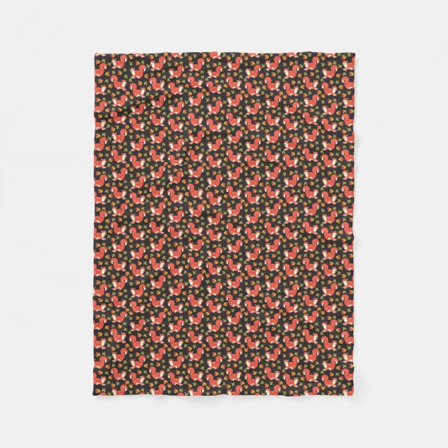 Custom Squirrel and Autumn Leaf Pattern Fleece Blanket (Front)