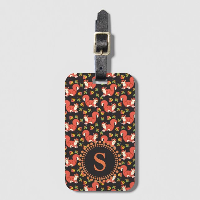 Custom Squirrel and Autumn Leaf Pattern Luggage Tag (Front Vertical)