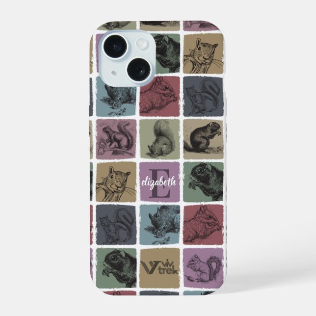 Custom Squirrel Name Initial Retro Personal Gift Iphone Case (Back)