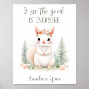 Custom Squirrel Woodland Girls Nursery Floral Pos Poster