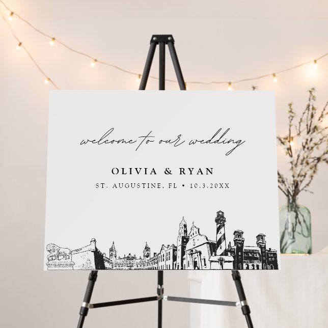 Custom St. Augustine Wedding Skyline Welcome Sign (In Situ (Stand))