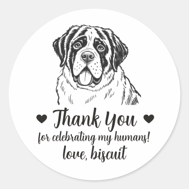 Custom St Bernard Dog Wedding Favor Stickers (Front)
