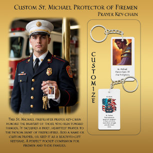Custom St. Michael Protector of Firemen Prayer Keychain