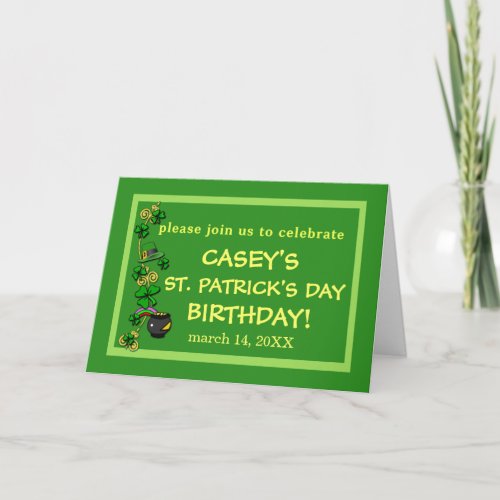 Custom St Patricks Day Birthday Party Invitation