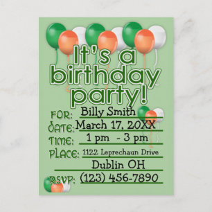 Custom St Patricks Day Birthday Party Invitations