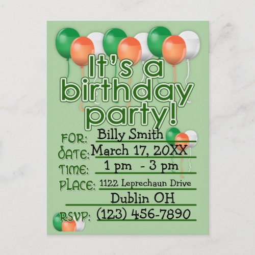 Custom St Patricks Day Birthday Party Invitations