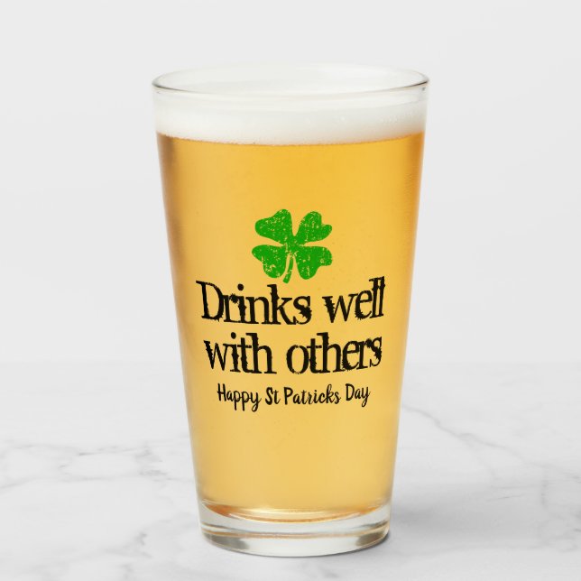 Custom St Patricks Day party beer glass with logo (Front Filled)