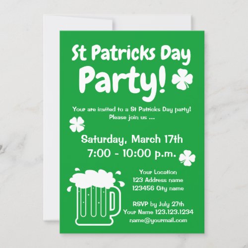 Custom St Patricks Day party invitation template