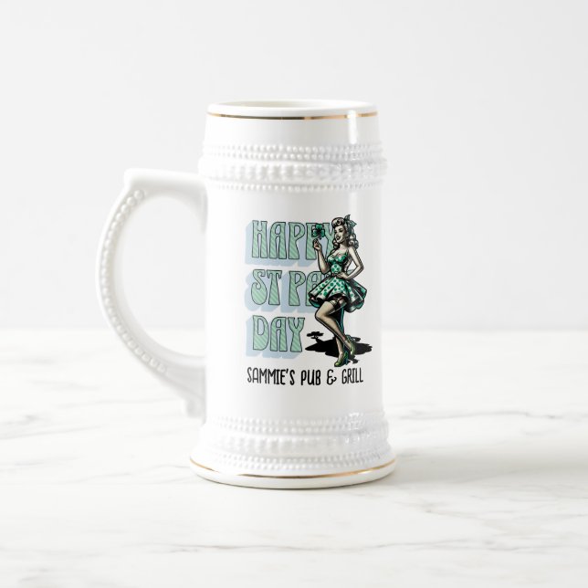Custom St Patrick's Day Pinup Girl with Shamrock Beer Stein (Left)