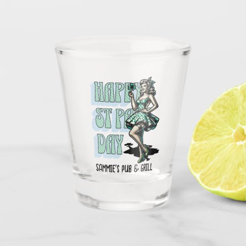 Custom St Patricks Day Pinup Girl with Shamrock Shot Glass