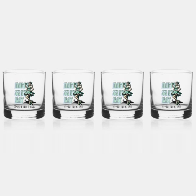 Custom St Patrick's Day Pinup Girl with Shamrock Whiskey Glass (Front)