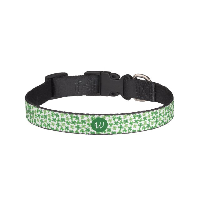 Custom St Patrick's Day Shamrock Green Clover Pet Collar (Front)