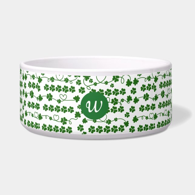 Custom St Patrick's Day Shamrock Heart White Green Bowl (Front)