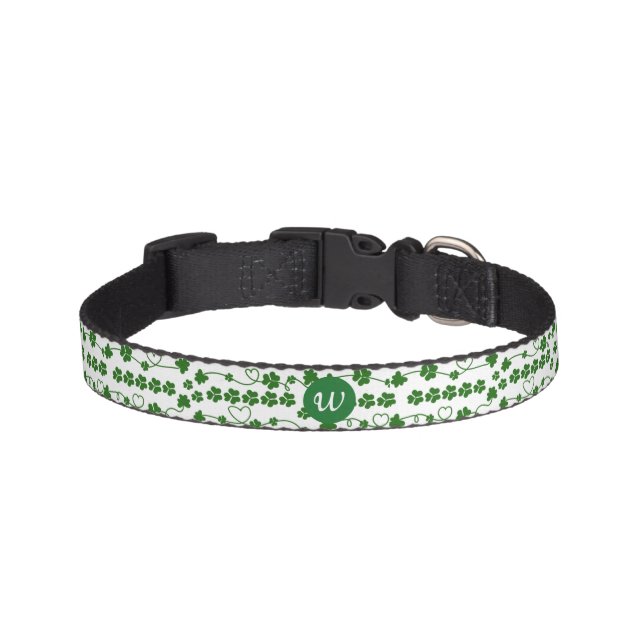 Custom St Patrick's Day Shamrock Heart White Green Pet Collar (Front)
