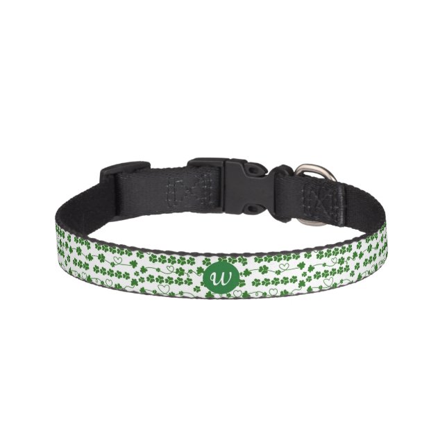 Custom St Patrick's Day Shamrock Heart White Green Pet Collar (Front)