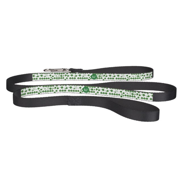 Custom St Patrick's Day Shamrock Heart White Green Pet Leash (Full)