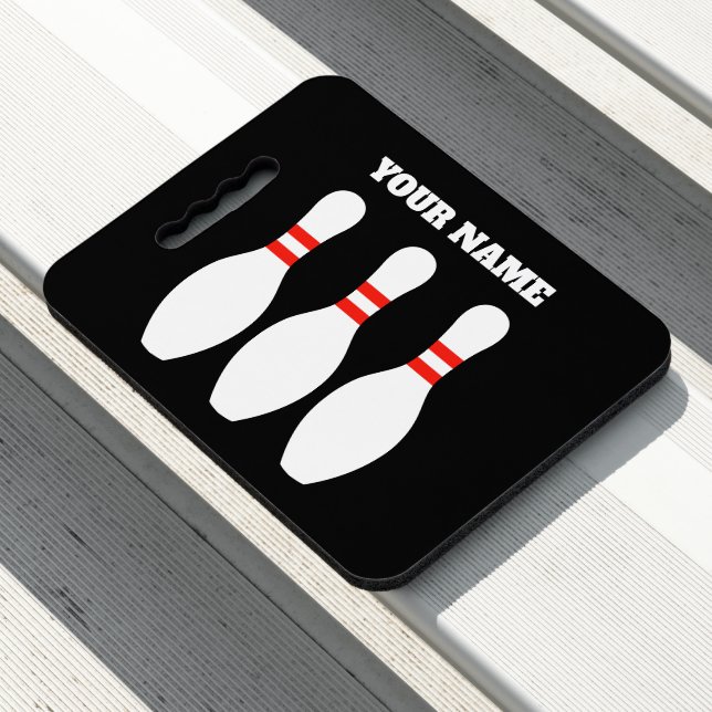 Custom stadium seat with bowling pin design cushion (In Situ)