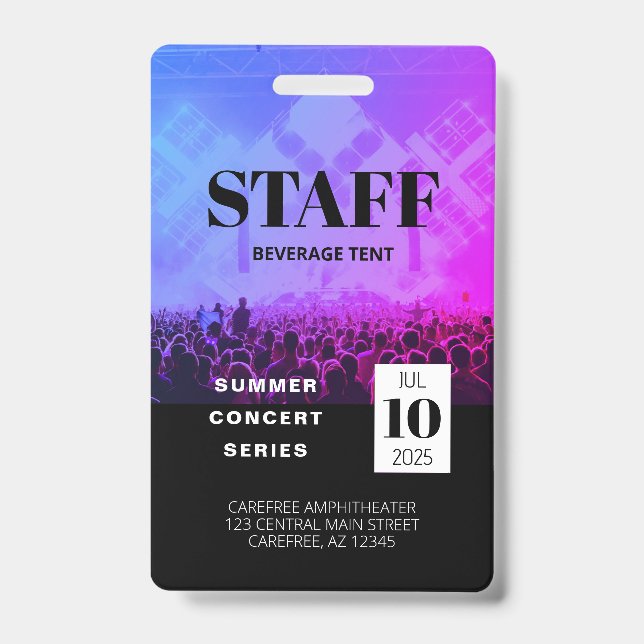 Custom Staff All Access Concert Badge (Front)