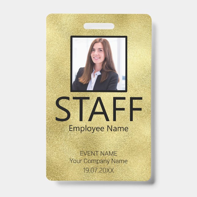 Custom Staff Barcode Event Gold Badge (Front)