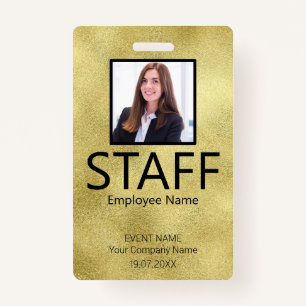 Custom Staff Barcode Event Gold Badge