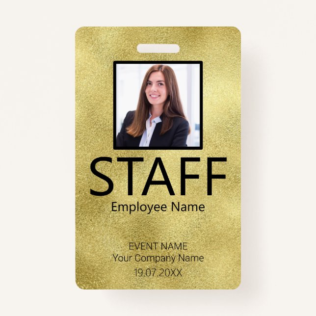 Custom Staff Barcode Event Gold Badge (Front)