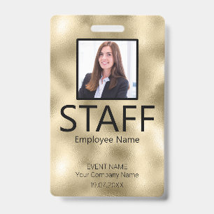 Custom Staff Barcode Event Gold Badge
