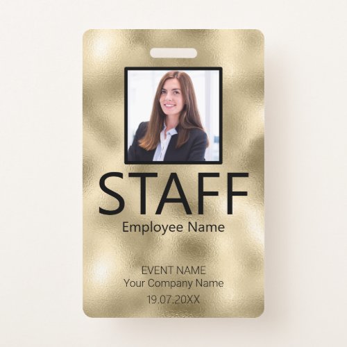 Custom Staff Barcode Event Gold Badge