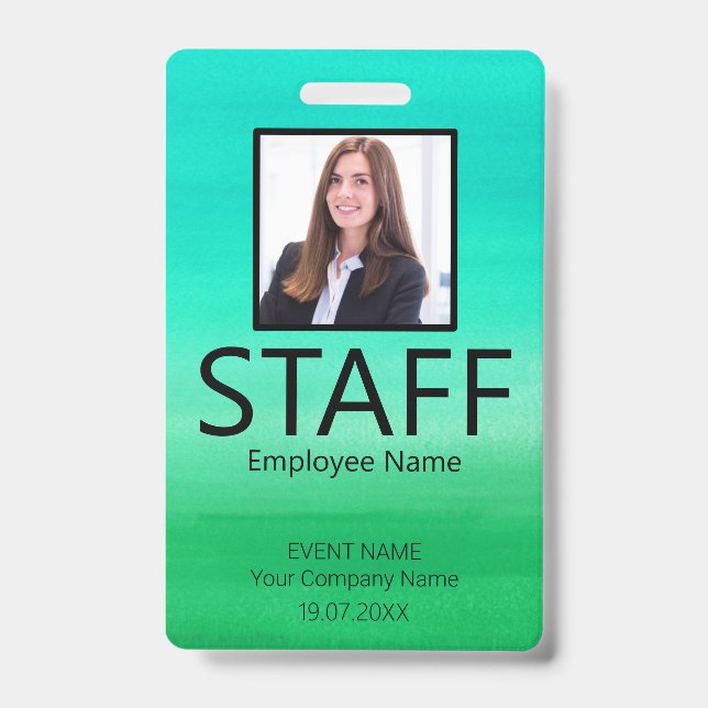 Custom Staff Barcode Event Green Badge (Front)