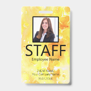 Custom Staff Barcode Event Yellow Badge