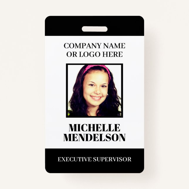 Custom staff employee photo ID tag barcode Badge (Front)