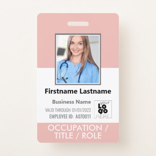 Custom Staff Photo Barcode Logo Rose Pink Name Badge