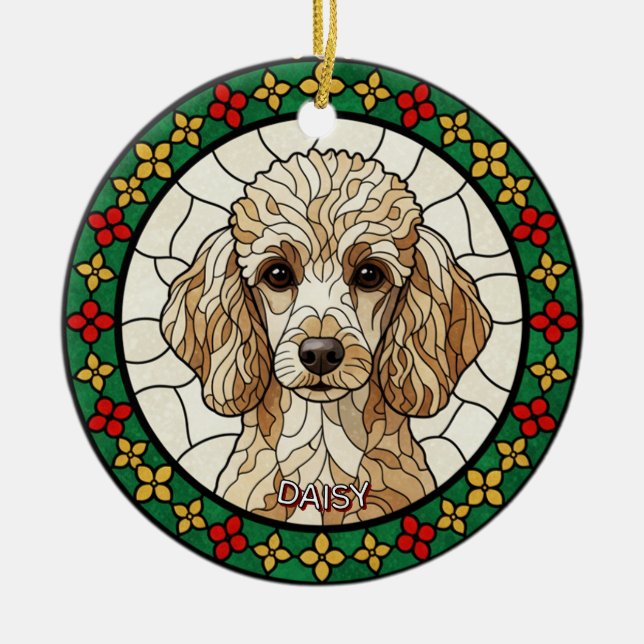 Custom Stained glass effect DOG'S name Christmas  Ceramic Ornament (Front)