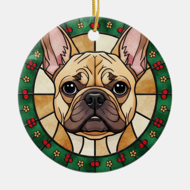 custom Stained glass effect DOG'S name Christmas  Ceramic Ornament (Front)